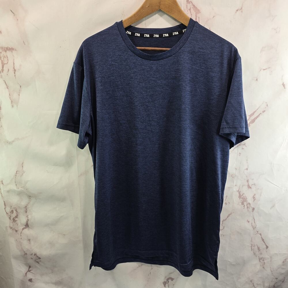 Zyia Active Shirt Womens XL Blue Tee T Short Sleeve Crew Neck Poly Hi Low